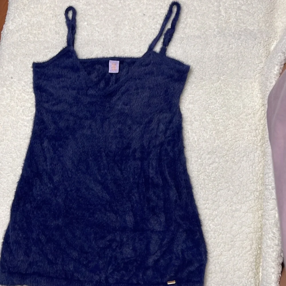 Savage x Fenty Fluff It Up Slip In Mini Dress Navy Blue Sexy Loungewear